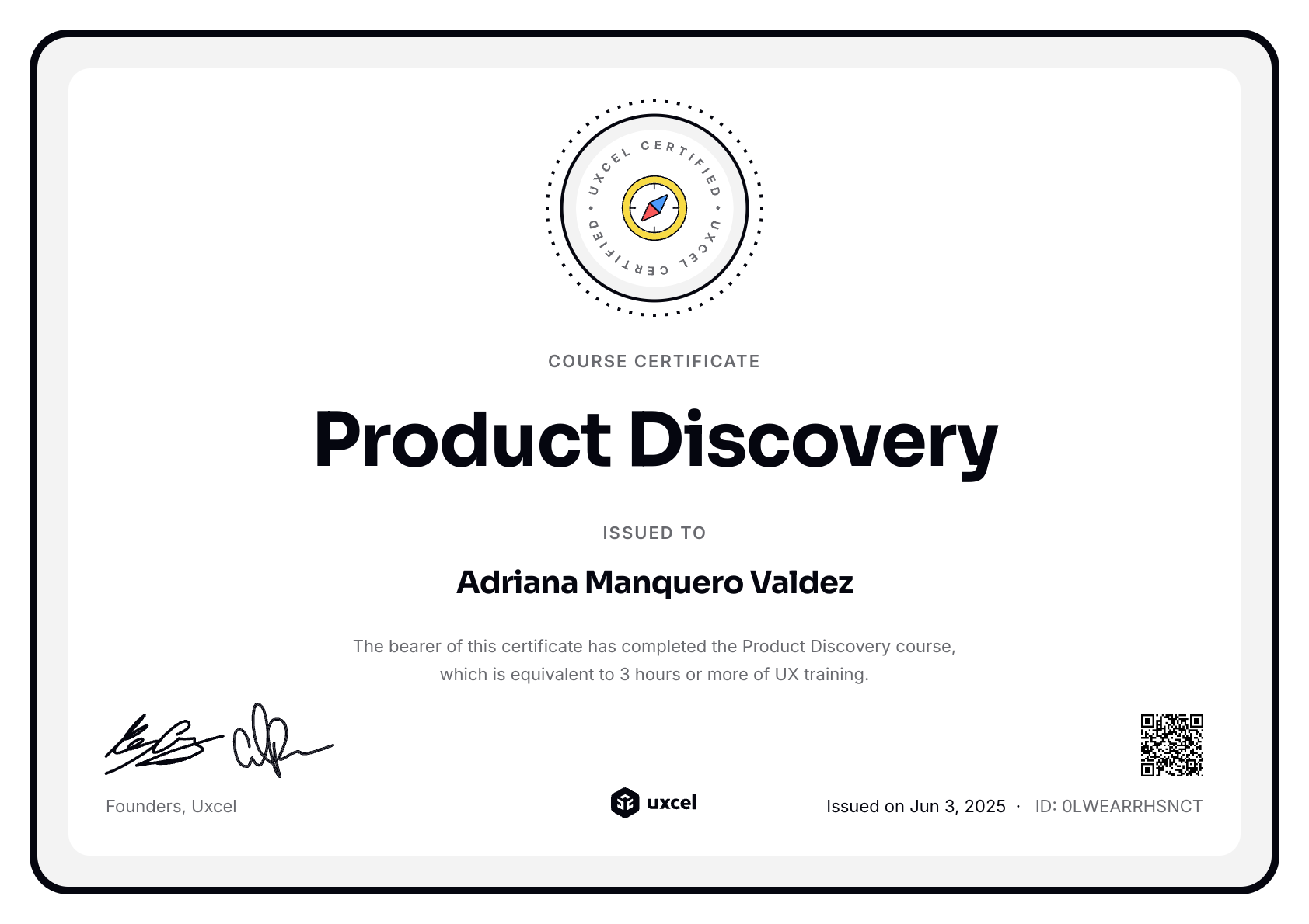 Adriana Manquero Valdez's certificate